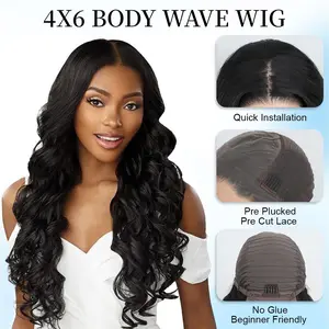 4X6 Glueless Wear to Go Wig-Yaki Body Wave Synthetic Wig Pre Plucked Hairline Pre Cut for Women Soft and Bouncy Lace Front Wigs