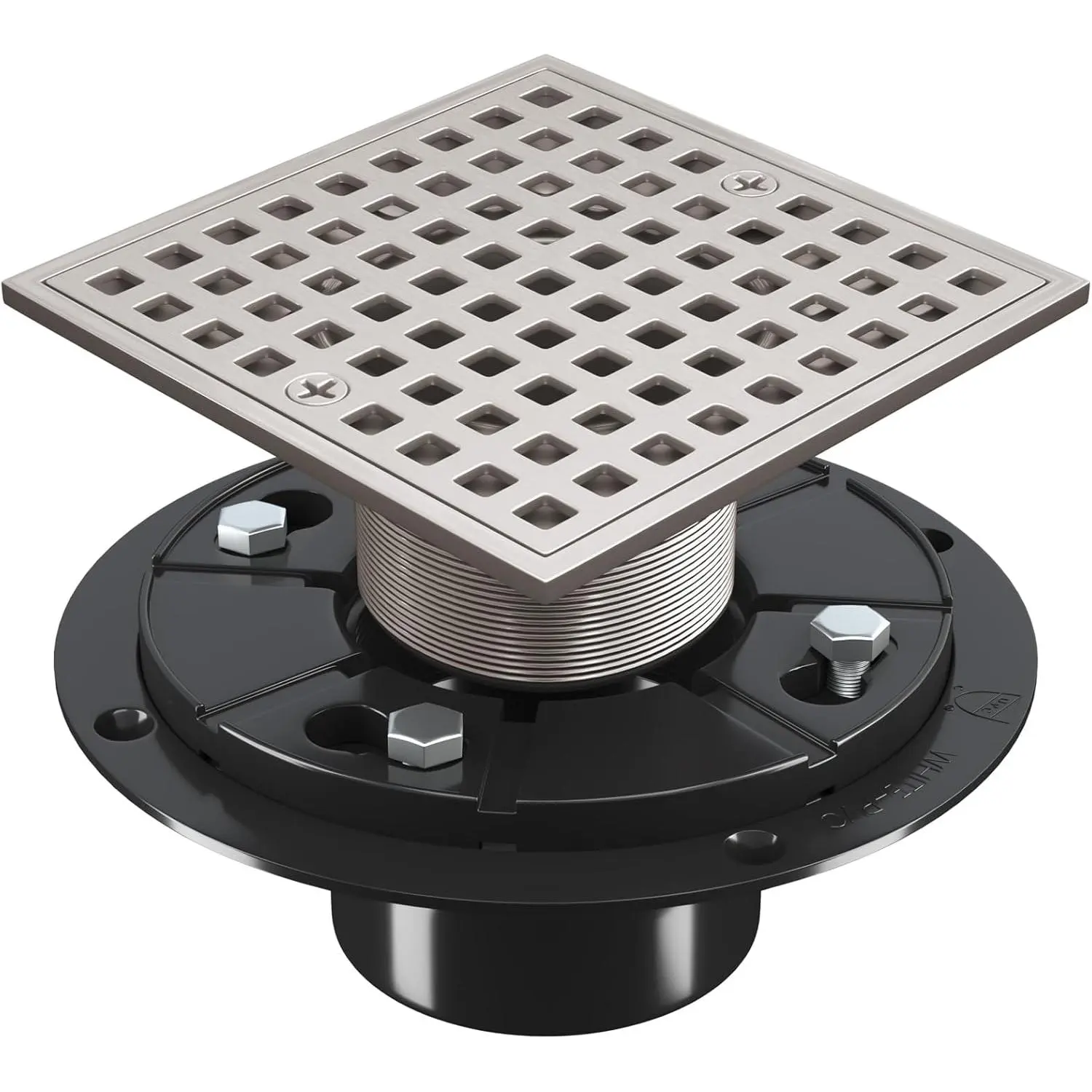 4 Inch Shower Floor Drain with Flange - Square Shower Drain with Hair Strainer - Removable Grid Strainer Cover - SUS304 Stainless Steel & CUPC Certified - Brushed Nickel