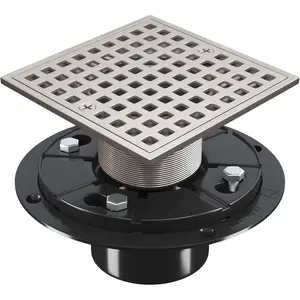 4 Inch Shower Floor Drain with Flange - Square Shower Drain with Hair Strainer - Removable Grid Strainer Cover - SUS304 Stainless Steel & CUPC Certified - Brushed Nickel