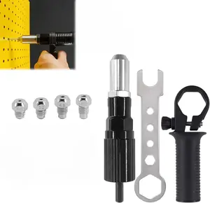 Pop Rivet Gun Adapter Kit, Rivet Drill Tool with 2.4mm/3.2mm/4.0mm/4.8mm Rivets Heads, Cordless Electric Power Drill Adaptor Attachment (1SET)