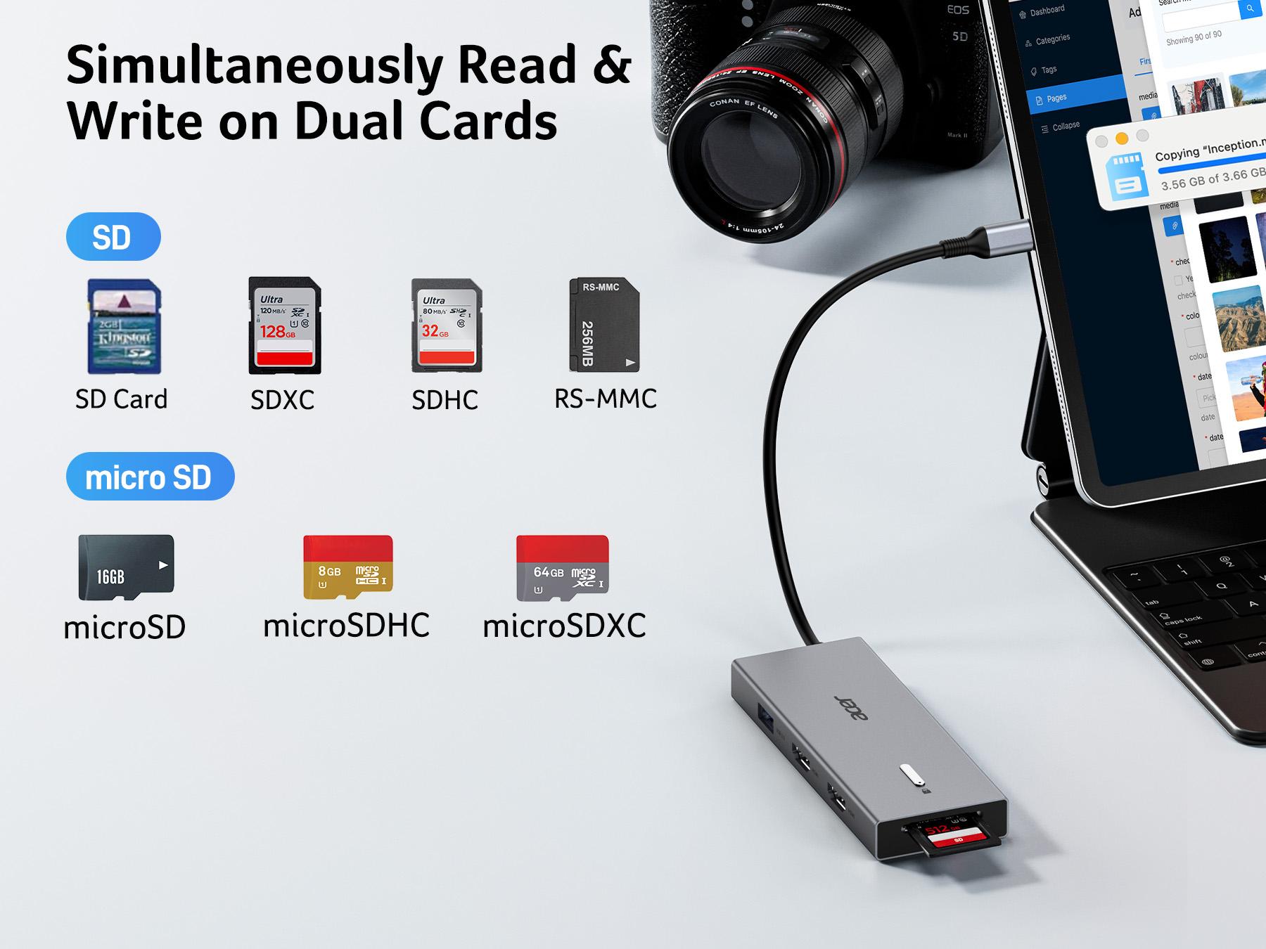 Acer USB C Docking Station Dual Monitor With 2 HDMI, 9-IN-1 Laptop Docking Station with 4K@60Hz HDMI, USB A&C 3.0, SD/Micro SD, 100W PD, USBC Dock Compatible with Acer/Dell XPS/HP/Mac/Surface (0.65FT) macbook hub