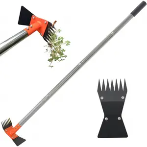 [Father's Day Gift]2-in-1 Garden Hoe and Weed Puller Rake, 60 Inch Adjustable Long Handle Weeding Tool Heavy Duty Spring Steel Head with Sand Texture Finish, Weed Remover for Garden, Yard, Lawn, Driveway