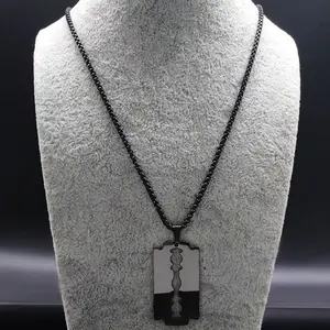 Men's 316L Stainless Steel Polished Shaving Blade Pendant Necklace (24") FAST SHIPPING!