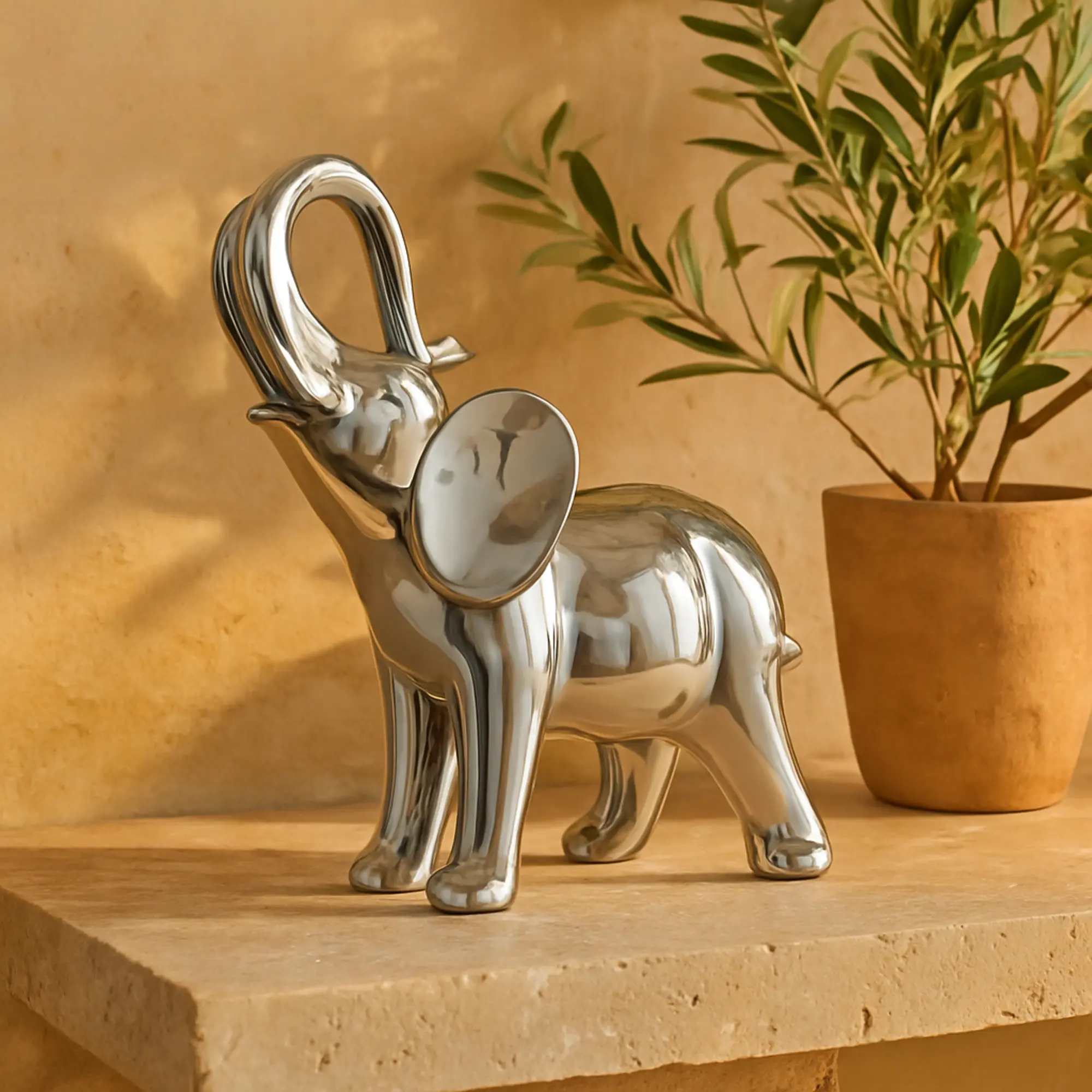 Elephant Ceramic Standing Decorative Sculpture 10" x 4" x 11"