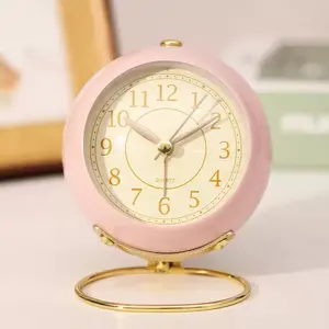 Silent Nordic Style Desktop Clock, Glow-In-The-Dark Hands, Metal Round Alarm Clock, Analog Clock, Decorative Clock, Battery Operated Clock, Creative Decorative Clock, Essential Home Decor for Bedroom and Modern Workspace