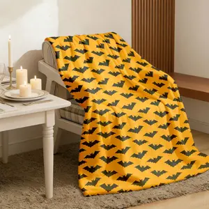 1pc Bat Throw Blanket UltraSoft Flannel AllSeason Cozy Bedspread Black & Orange Bat Pattern Plush Warmth for Couch, Bed, Camping Perfect Party Decor & Gift Luxury