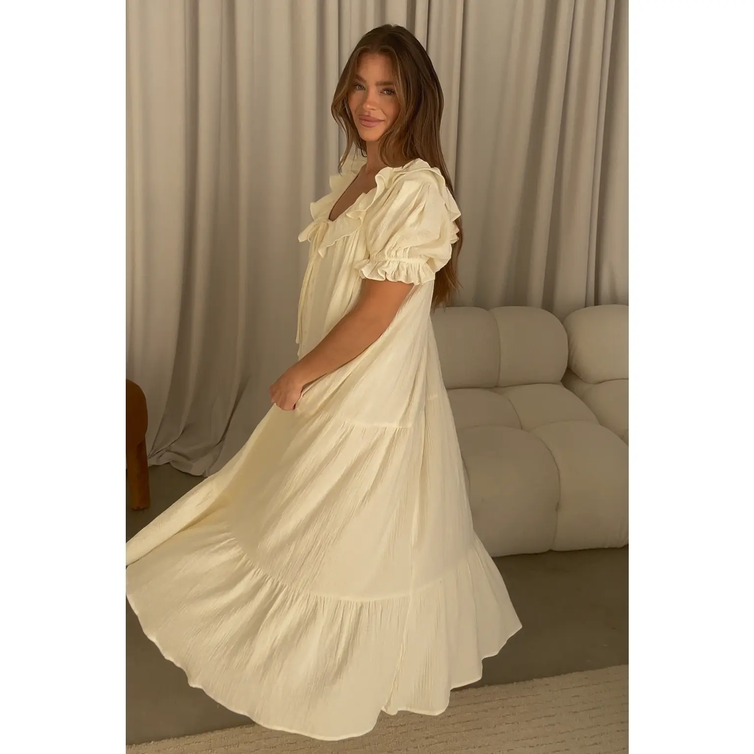 elestria maxi dress Arlett Sleeveless Layered Maxi Dress Off White