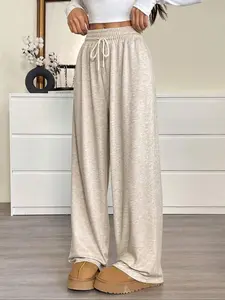 Women's Adjustable Drawstring Waist Loose Casual Knit Sports Pants, Comfortable Ladies' Bottoms for Daily Wear & Outdoor Activities, Stylish Design