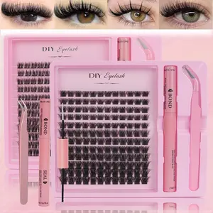 False Eyelashes Self-Made Fluffy Dense Curled Sparse Individual Clusters, 8-16 Mixed Lengths, Reusable Glue-On Makeup Tool for Beginners, Fake Lashes