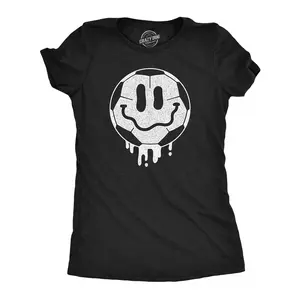 Womens Dripping Soccer Ball Smile Funny T Shirts Sports Graphic Tee for Ladies Funny Womens T Shirts Cute Vintage Fashion Casual Ladies T-Shirt Gift Funny Soccer Top Women's Novelty Tees Black -