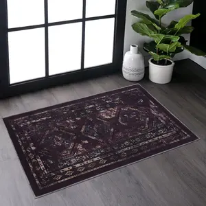 YYDS Naar 2x3 Machine Washable Area Rugs, Low-Pile, Non-Slip, Non-Shedding, Foldable, Kid & Pet Friendly, Area Rugs for living room, bedroom, kitchen, dining room rug - Perfect Gifts, (Black+Burgundy, 2x3)