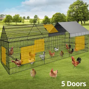 PetCozife Metal Chicken Coop, 126''Lx42''Wx44''H Walk in Chicken for Yards with Cover, Hen House Enclosure with Security Lock, Outdoor Duck Rabbit Pens Poultry Cage for Backyard, Farm, Yard, Summervibes