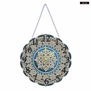 2D Flat DIY Irregular Shaped Drilling Diamond Painting Ornament with Clock Function Diamond Painting Clock Pendant Diamond Art Clock Pendant Kit for Living Room Decoration