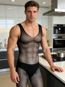 Men's Sexy Fishnet Stockings, Erotic Sleepwear Knit Elastic Socks, Hollow Out Grid One-Piece Transparent Temptation
