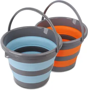 2 Pack 2.6 Gallon (10L) Collapsible Plastic Bucket, Foldable Space Saving Round Tub Portable Water Pail for House Cleaning Garden Camping Fishing (Blue & Orange)