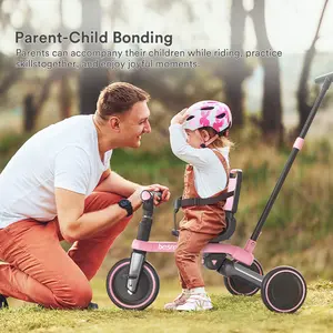 besrey Toddler Tricycle with Parent Steering Push Handle for 1-3 Years Old Girls and Boys, Toddler Bike with Removable Pedals, Foldable Kids Push Trike (Updated Version 2.0 Pink) Portable