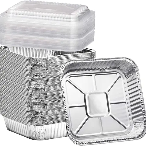 (20 Pack) 8x8 in Aluminum Square Baking Cake Pans with Plastic Lids - Oven-Safe, Stackable Disposable Food Containers for Bake & Store, Party Use, Disposable After Use, Less Dish Duty
