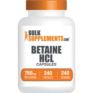 BulkSupplements Betaine HCl Capsules - Edible - Amino Acid Supplements - Betaine Capsule - 240 Capsules - 750 mg per Serving BulkSupplements Betaine HCl Capsules - Edible - Amino Acid Supplements - Betaine Capsule - 240 Capsules - 750 mg per Serving