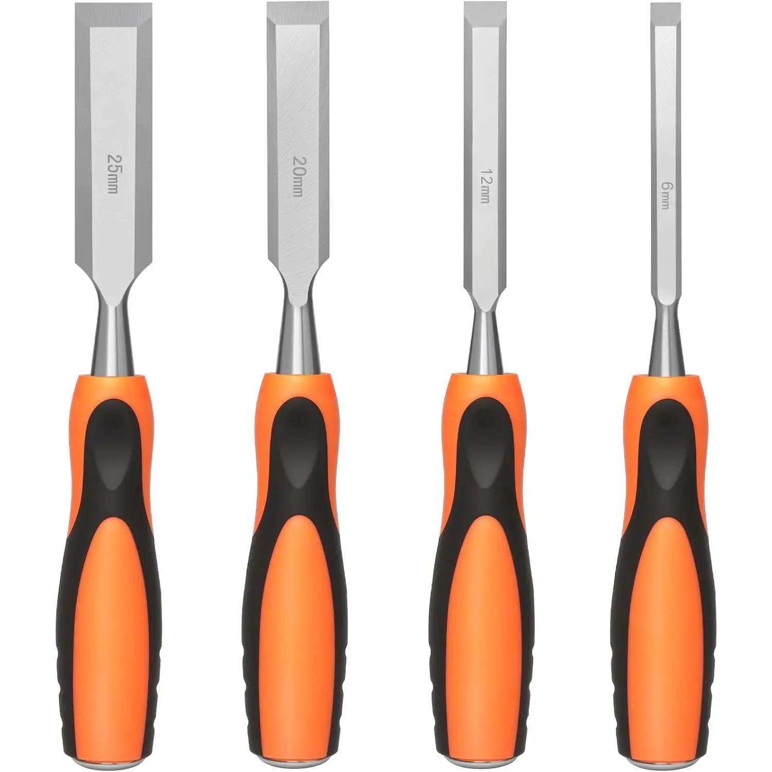 4-Piece Wood Chisel Set for Woodcraft Lovers, Heat-Treated for Enhanced Hardness & Wear Resistance Woodworking Hand Tools with 1 Inch Blade, Steel Hammer End & Ergonomically Shaped Plastic Handles