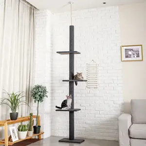 PAWZ Road 90-107" Floor to Ceiling Cat Tree Tower 4 Tier Tall Cat Climbing Posts Adjustable, Gray PAWZ Road