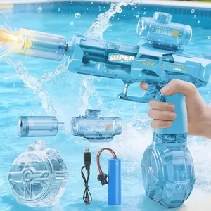 Powerful Electric Water Gun,Summer vibes,Squirt Gun with LED Light, Summervibes,Rechargeable Battery Powered  ,Large Capacity Tank,Water Blaster 28-32 Ft Range, for Outdoor Pool Beach Battle Play summer outdoor pool party backyard game