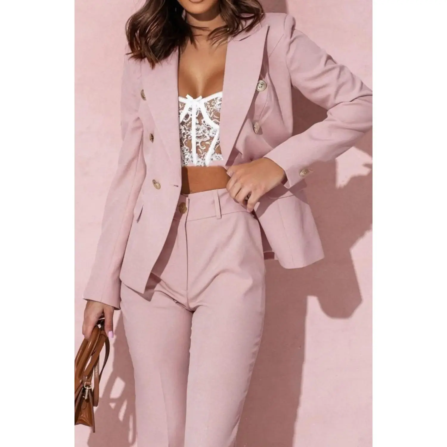 Full Size Lapel Collar Long Sleeve Blazer and Pants Set Plus Size