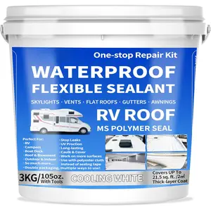 RV Roof  Flexible Sealant,  105oz White Solar Reflective Sealant, Self Leveling Crack Filler for Campers, Driveway, Walkway, Patio, High Elasticity Caulking Glue for Joint