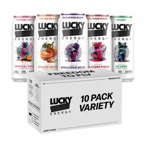 Lucky Energy Sugar Free Energy Drinks, Variety Pack, 16oz Cans (10-Pack) Healthy, Zero Sugar Energy Drink with Maca, Ginseng, Beta-Alanine, Taurine & 200mg Caffeine