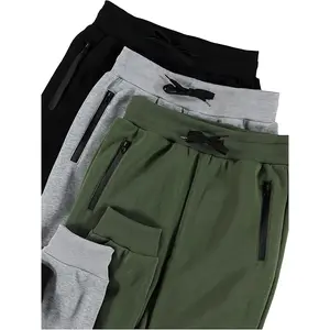 3pcs Boys' Athletic Joggers with Zippered Pockets & Drawstring Waist – Soft, Stretchy Cotton Blend Casual Sweatpants for Spring/Summer/Fall (Black, Gray, Olive Green), Teenage Activewear |         Drawstring Waistband |         Ribbed Cuff Joggers, Perfec