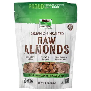 NOW Foods Real Food, Organic Raw Almonds, Unsalted, 12 oz (340 g)