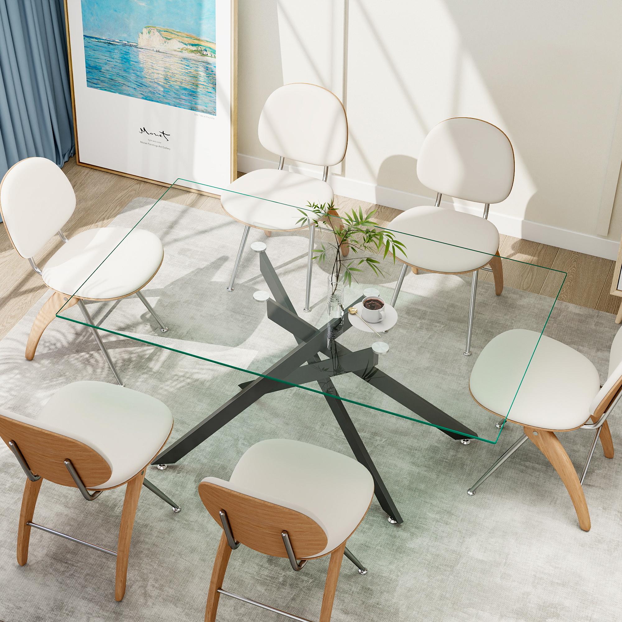 Rectangular Transparent Tempered Glass Dining Table - Modern Design with Black Metal Legs, Shatter-Resistant Surface for Kitchen & Dining Room(ONLY TABLE) Rectangular Transparent Tempered Glass Dining Table - Modern Design with Black Metal Legs, Shatter-Resistant Surface for Kitchen & Dining Room(ONLY TABLE)