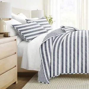 All Season Coverlet Set – Super Soft Quilted Bedding in Classic Stripe Pattern by Becky Cameron, Classic Stripe Dusk Blue, Twin/Twin Extra Long