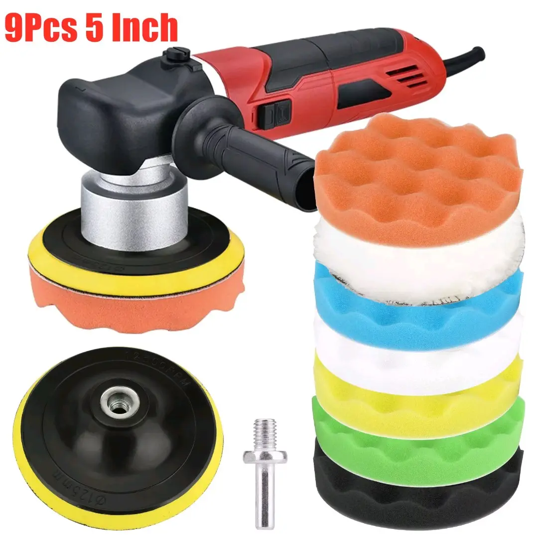 9pcs 5 Inch Car Buffing Pads Polishing Kit for Drill - Waxing Foam Polisher