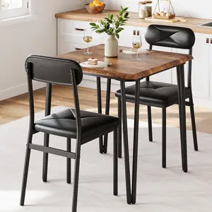 Small Square Wooden Dining Table for 2 with Upholstered Chairs, 3-Piece Space-Saving Set for Breakfast Nook/Apartment/Home Office
