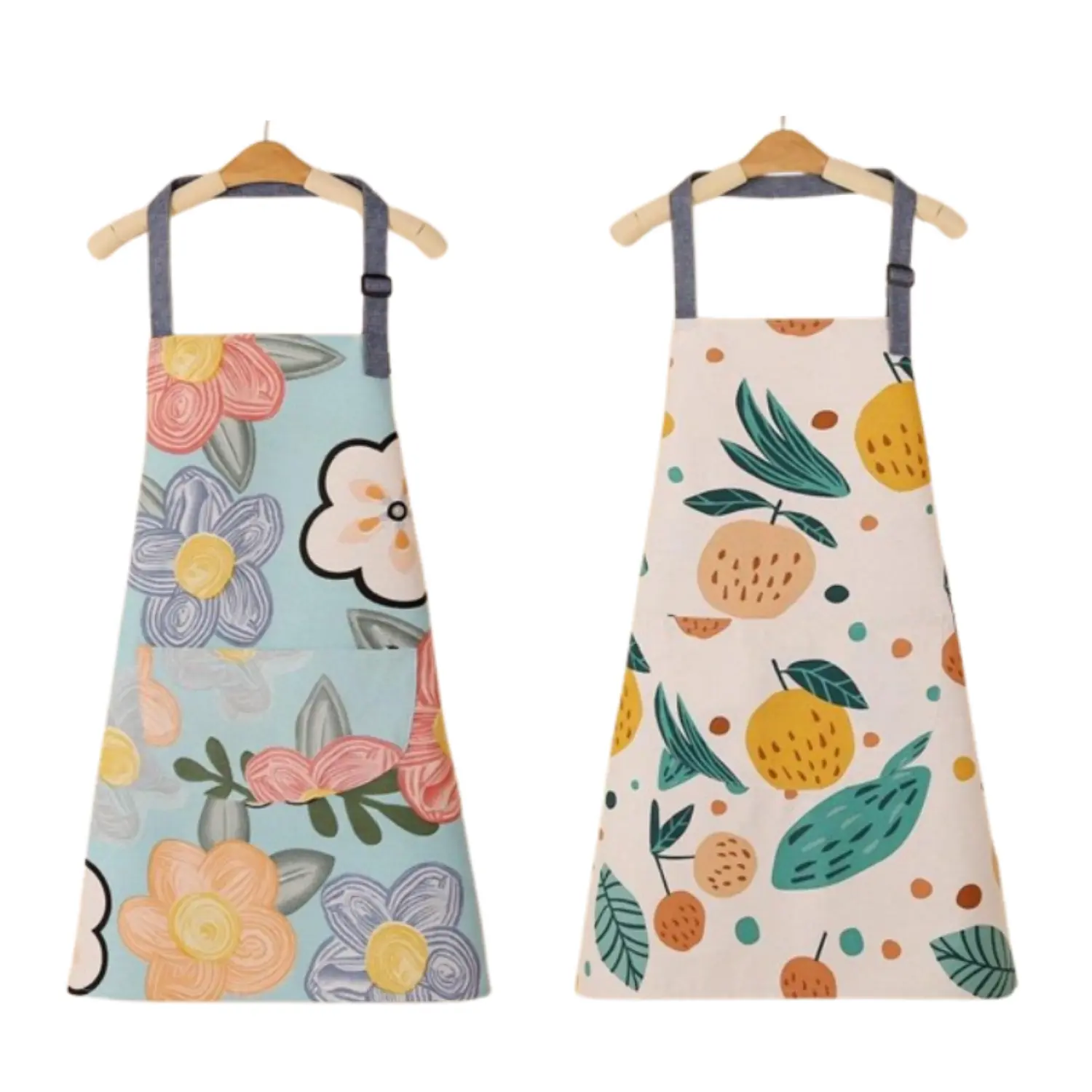 2 Pcs Floral Apron for Women with Pockets, Adjustable Cotton Chef Aprons for Kitchen, Cooking, BBQ & Grill - Home Improvement.