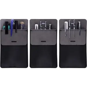 Pocket Protector, 3 Pack PU Leather Heavy Duty Pen Holder Pouch for Shirts, Lab Coats, Pants - Multi-Purpose - Holds Pens, Pointers, Pencils, and Notes - Black
