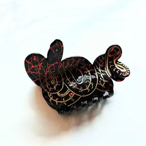 Velvet Claws Coiled Snake Claw Clip in Brown Gold and Red Acetate Hairpin 4" Long Medium Hold Hair Jaw Jaw Clip