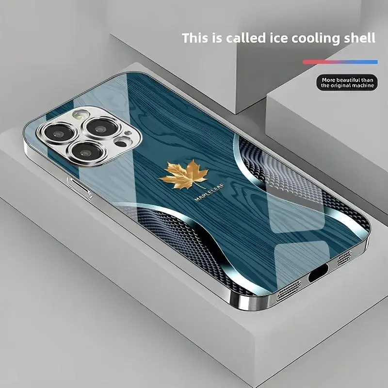 Gold Maple Leaf Wood Grain Curve Pattern Phone Case for Iphone 17 16 15 14 13 12 11 Pro Max plus 16E 17 Air Tempered Glass Cover NONE Protection Smartphone