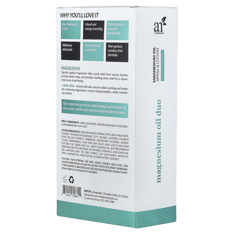 artnaturals Magnesium Oil Spray & Lotion, 2 Piece Set