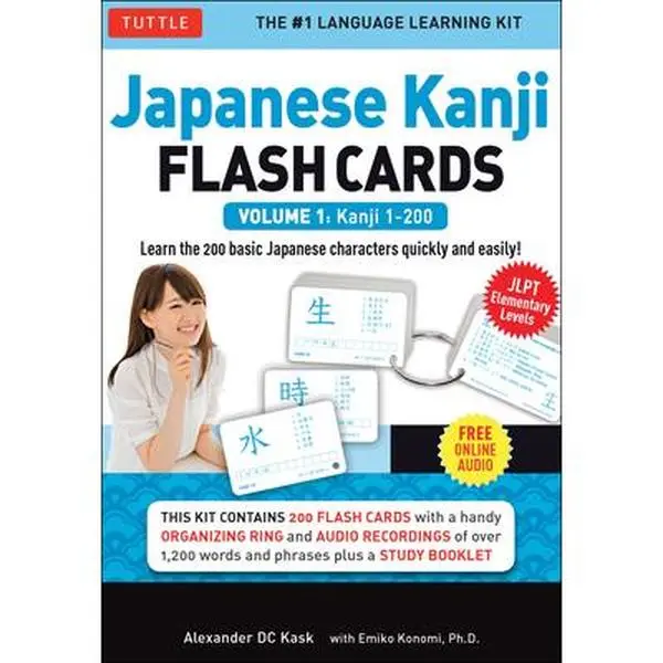 Japanese Kanji Vocabulary Flash Cards Kit Volume 1 - JLPT Beginning Level Language Learning, 200 Cards (Covers First Half of Characters), Native Speaker Audio Recordings of Over 1,200 Words, Sample Sentences by Alexander Kask, Vocabulary Flashcards, Schoo