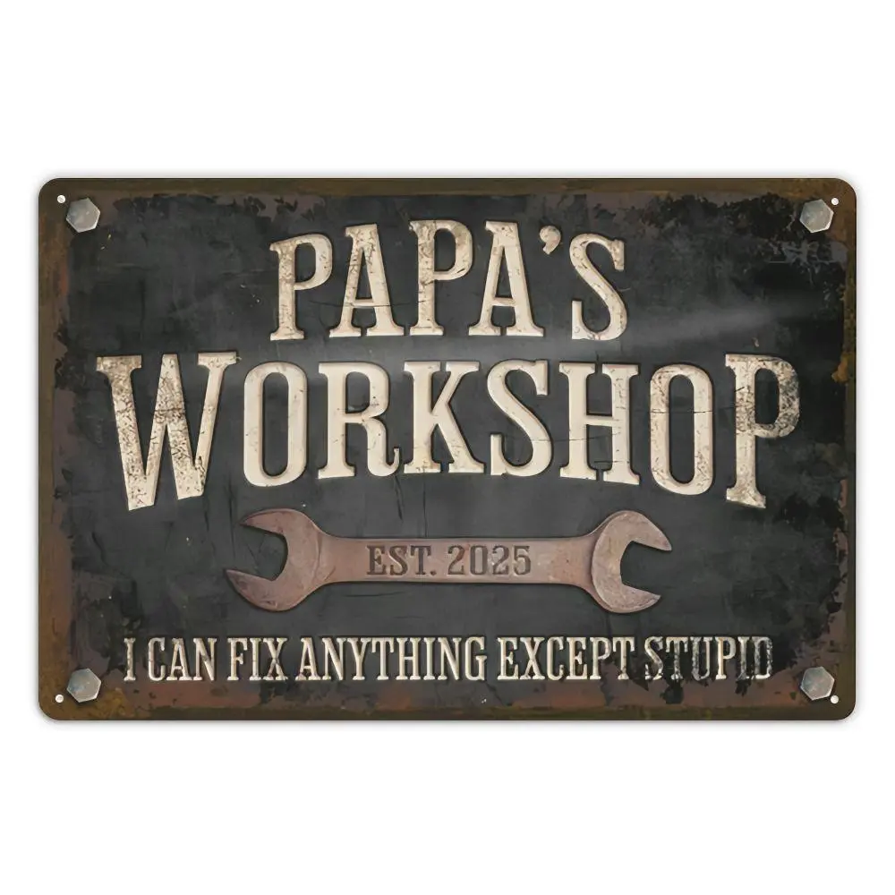 Dad's Workshop Metal Sign |   Vintage Garage Wall Decor |   Rustic Personalized Plaque for Workshop & Man Cave |   Christmas Gift for Dad, Husband & Men |   Pre-Drilled Holes for Easy Hanging