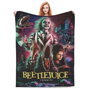 Halloween Horror Blanket Comedy Film Beetlejuice Party Blanket Lightweight Soft Flannel  Blanket Suitable For Sofa Beds And Living Rooms Family Halloween Decorations Halloween Blankets Halloween Gifts Christmas Gifts Holiday Party