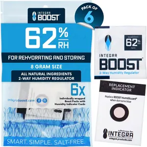 62% RH, 2 Way Humidity Control Packs – 8g Size for Storing Up to 1oz – Pack of 6 Moisture Absorbers for Small Jars & Containers – Humidifier Packets for Herbs & Spices in Resealable Bag