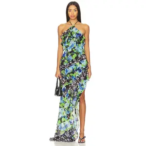 ELLIATT Briony Asymmetrical Maxi Dress in Black Multi