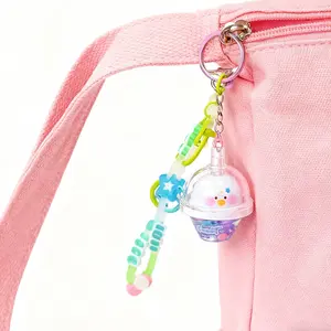 Colorful Chain Cute Snowman Boba Cup Keychain Aesthetic Liquid Floating Keychain Trendy Bag/Jeans Pendant Cool Star Charm Fashion Accessory