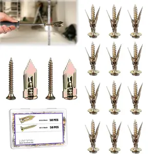 Self Drilling Drywall Anchors with Screws Kit 100 count- 50 Sheetrock Anchors (0.47x1.18 Inch)& 50 Zinc Expansion Screws  Upgraded Zinc Plated Steel No Drill or Holes in Wall for Wall Hanging,Cabinets