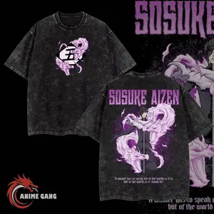 "Aizen Sōsuke - Bleach" Retro Vintage Unisex Oversize Anime Manga Acid Washed Lightweight Cotton T-shirt, Anime Merch, Gift For Anime Fan Clothes Oversized Top Tshirt W2U