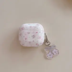 ins Korean pink cherry blossom with pendant for airpods4 protective case airpodspro3rd generation apple earphone case 2nd generation wireless bluetooth protective case