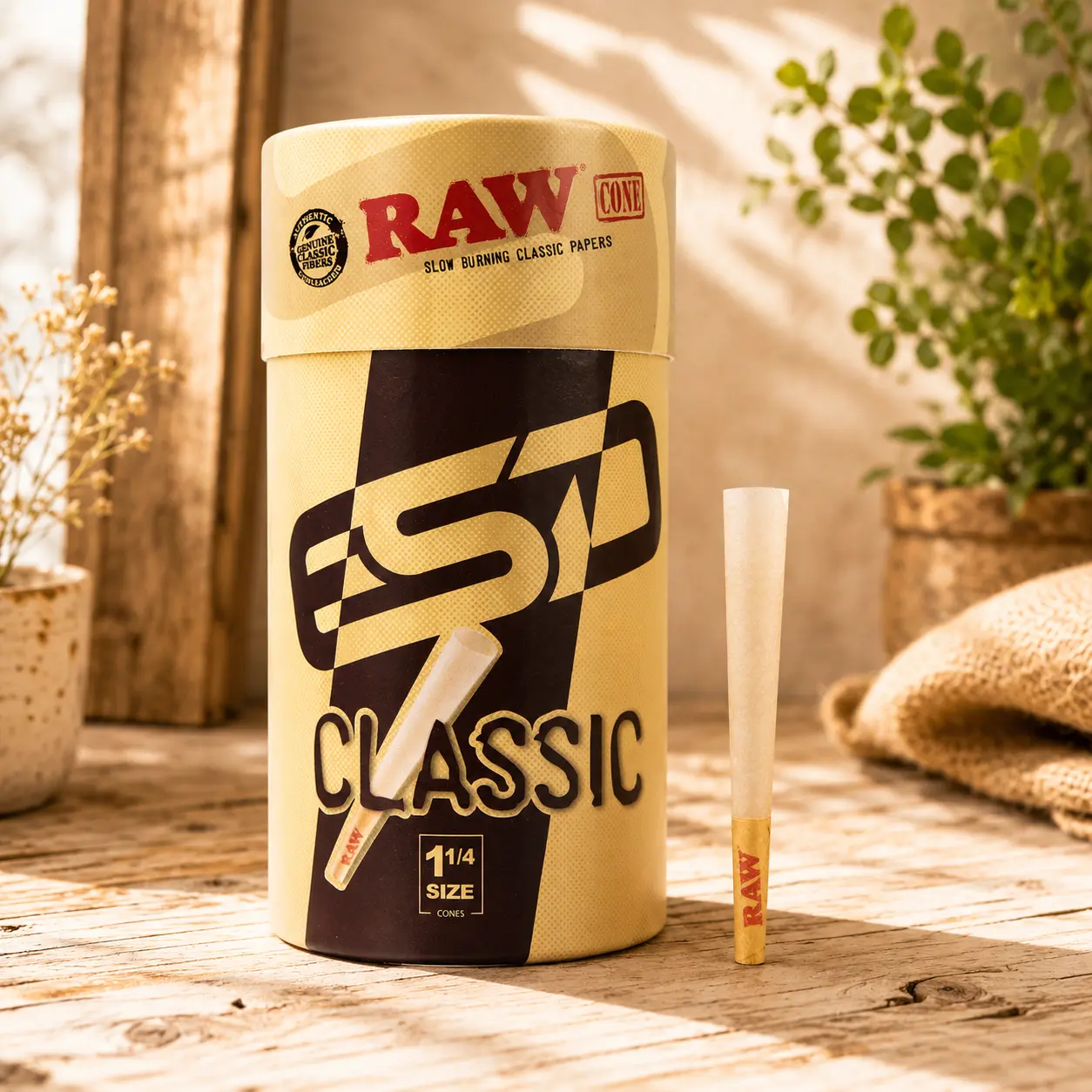 RAW Cones Classic 1-1/4 Size - 150 Pack - Slow Burning Pre Rolled Cones with Tips & Packing Tubes Included