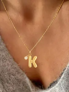 Women's Elegant Bubble Initial Round Zircon Pendant Necklace, Stainless Steel Chain Jewelry for All Seasons